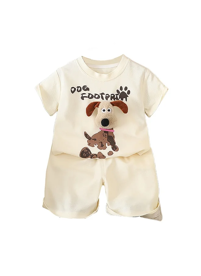 LITTLE SURPRISE BOX Cream Doggy Paw 2pcs Shorts set for Toddlers and Kids.-2-3Y