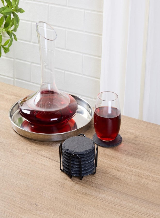 Restaurantware Round Slate Coasters Set - 4 Inch Stone Drink Coasters with Holder - Scratch-Free Non-Slip Coasters for Bars and Restaurants - Black - Image 3