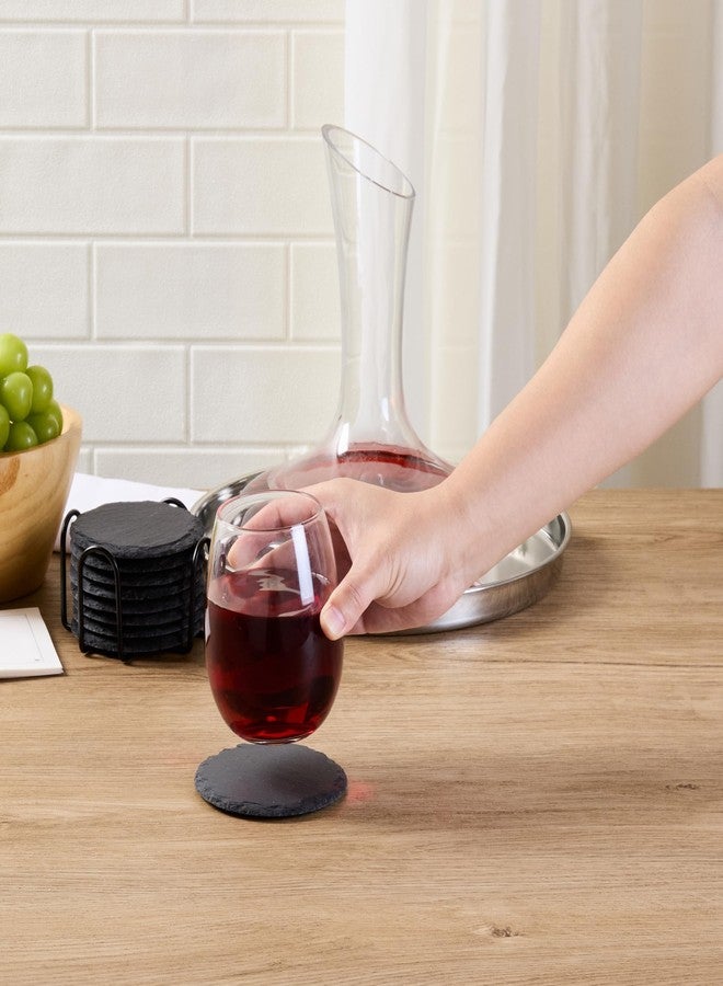 Restaurantware Round Slate Coasters Set - 4 Inch Stone Drink Coasters with Holder - Scratch-Free Non-Slip Coasters for Bars and Restaurants - Black - Image 5