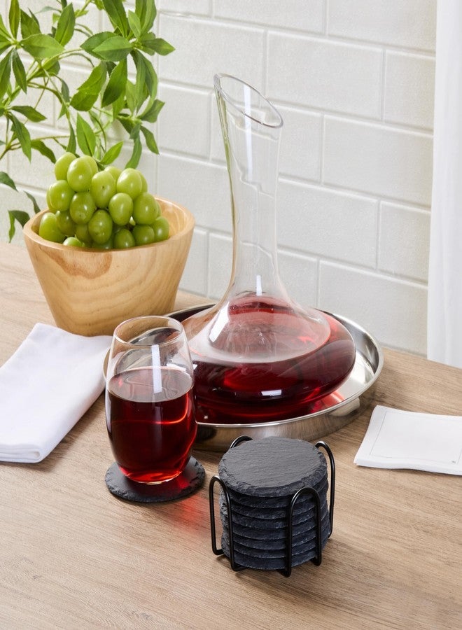 Restaurantware Round Slate Coasters Set - 4 Inch Stone Drink Coasters with Holder - Scratch-Free Non-Slip Coasters for Bars and Restaurants - Black - Image 4