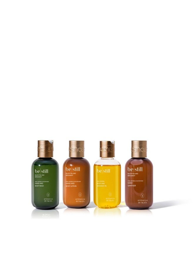 Ambiance By talata Ambiance by Talata 4pc Travel Essentials & Discovery Set - Hand & Body Lotion, Body Oil, Hand & Body Wash, Hand Sanitizing Gel - 4 x 80ml Bottles (2.67 Fl Oz, Black Tea & Bergamot | BE STILL) - Image 1