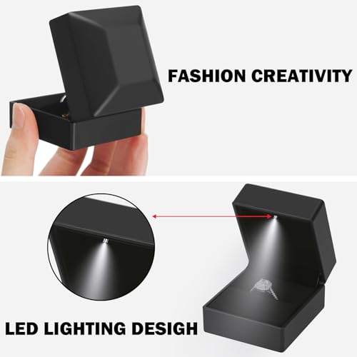 LETURE LED Ring Earring Box for Proposal, Wedding, Engagement， Luxury Jewelry Gift Box with LED Light, Jewellry Display Box (Black) - Image 5