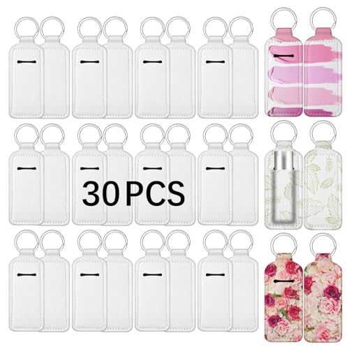 Anpuimult 30 PCS Sublimation chapstick holder blanks，bulk neoprene lip balm holder keychain，Neoprene Clip-on Sleeve Travel Key Ring Holder DIY sublimation blanks products - Image 1