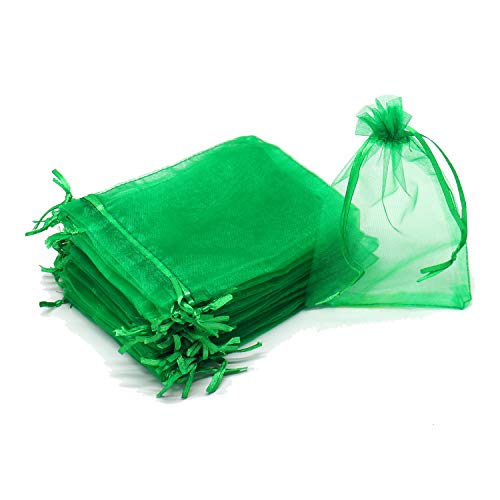 Bezall 50Pcs 3x4 Inch Organza Bags with Drawstring, Green Small Mesh Gift Jewelry Candy Pouch Christmas Wedding Party Favor Bags - Image 1