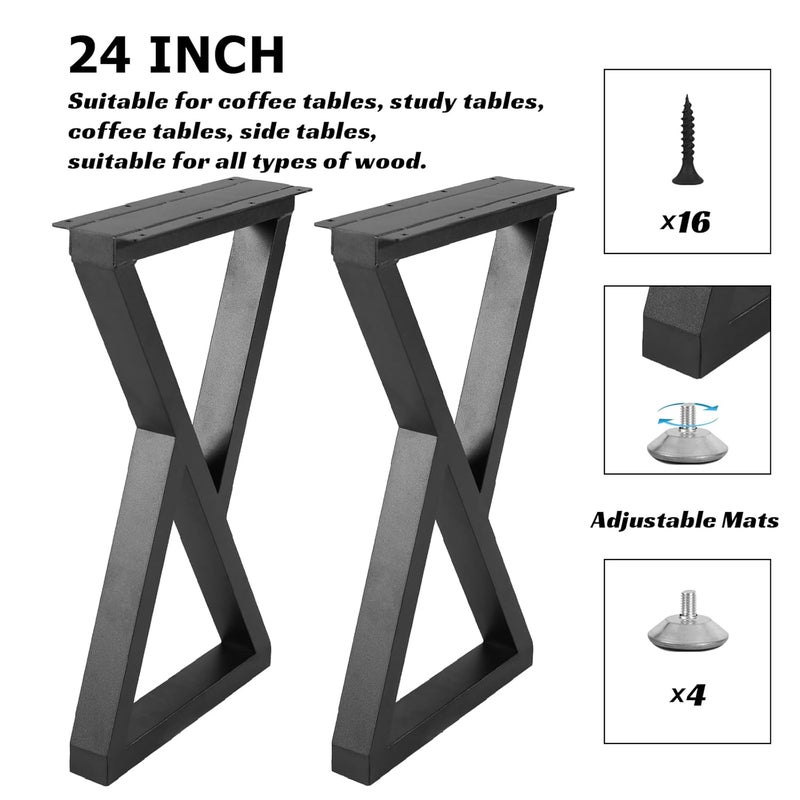 Rioychan 24 Inch Metal Table Desk Legs Industrial Style Home DIY Project for FurnitureNightstandCoffeeEndSide Table Legs with Adjustable Floor Protector Black H24 x W142 2Pcs - Image 5