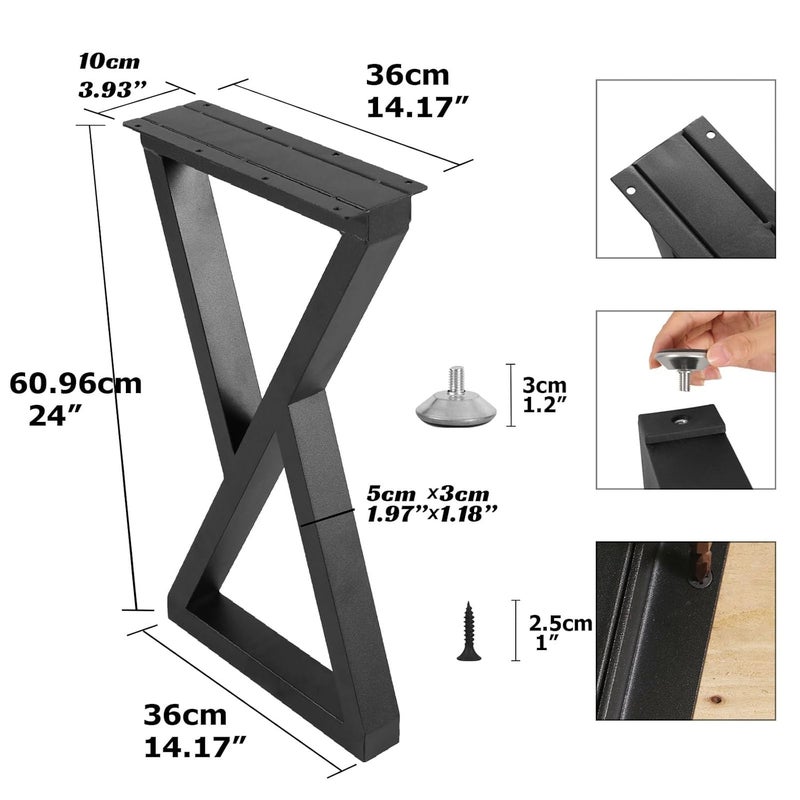Rioychan 24 Inch Metal Table Desk Legs Industrial Style Home DIY Project for FurnitureNightstandCoffeeEndSide Table Legs with Adjustable Floor Protector Black H24 x W142 2Pcs - Image 4