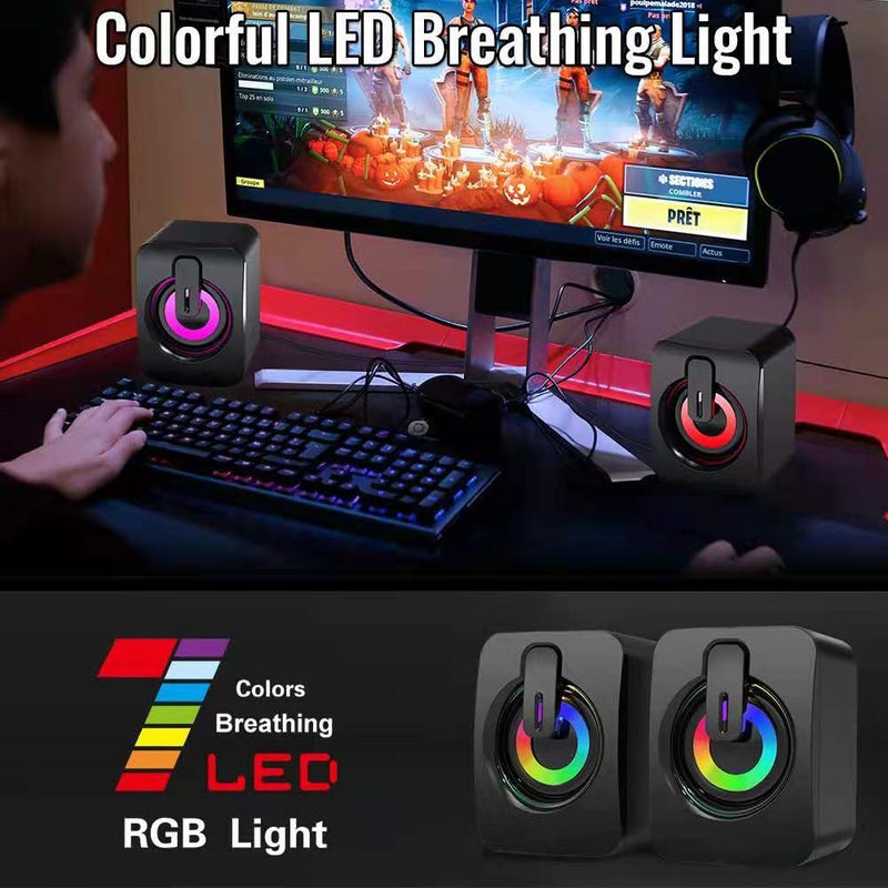 مكبر صوت كمبيوتر مكتبي منزلي صغير متعدد الوسائط مزود بإضاءة RGB سلكية، بيس عالمي - Image 3