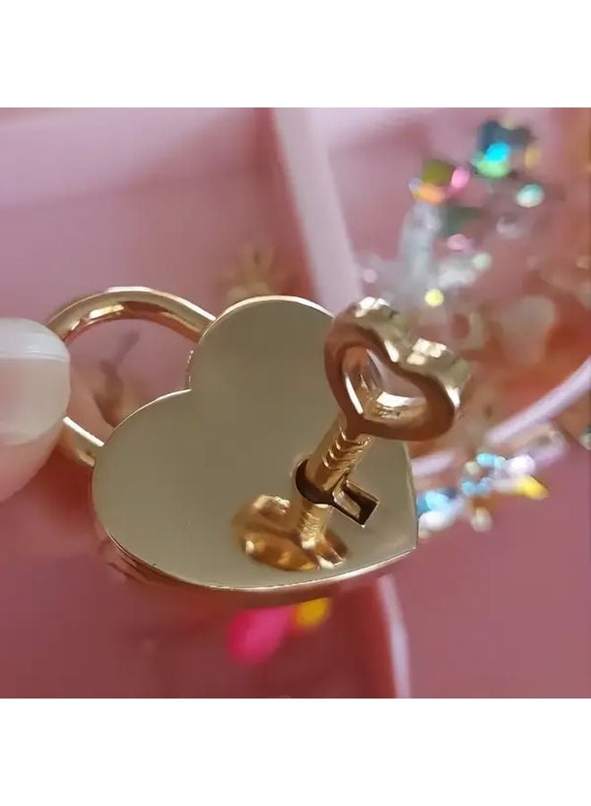 Mini Heart Lock With Key Classic Golden For Diaries Jewelry Box Luggage - Image 1