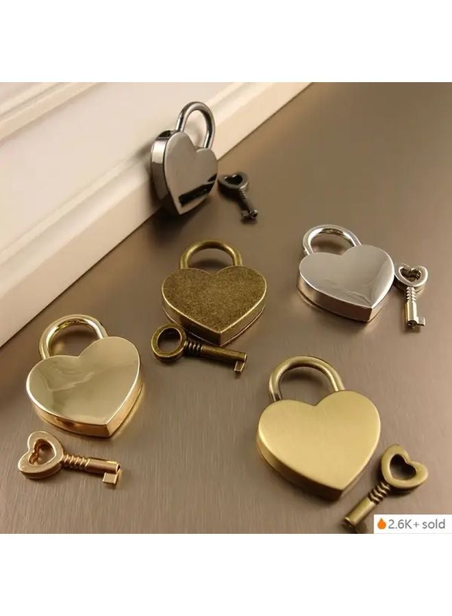 Mini Heart Lock With Key Classic Golden For Diaries Jewelry Box Luggage - Image 2