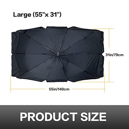 VAGURFO Car Sunshade Umbrella,Upgraded Windshield Cover Sun Shade,UV Reflecting Portable Front Window Cover,Universal Car Windshield Sunshades,UV Block for Front Windows,Fits Most Vehicles (55"x 31") - Image 4