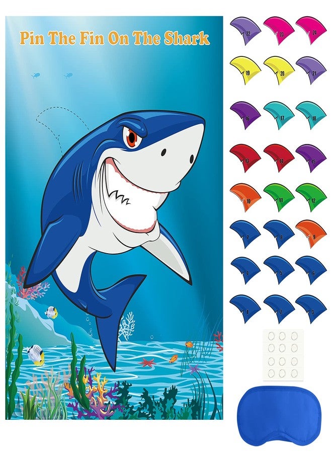 FEPITO Pin The Fin on The Shark Game with 24 Pcs Fins for Shark Birthday Party Decoration, Party Supplies - Image 1