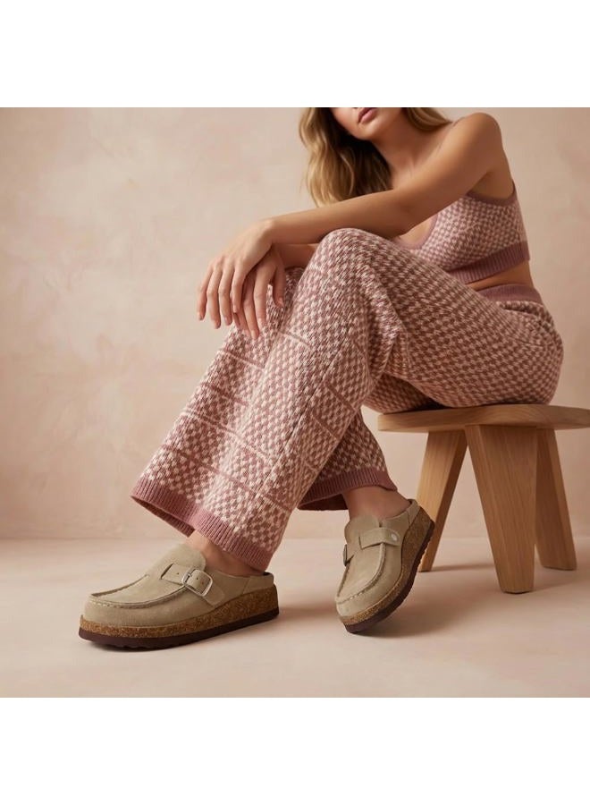 CUSHIONAIRE Women's Hobby Genuine Leather Cork Footbed Clog with +Comfort, Taupe, 7.5 - Image 2