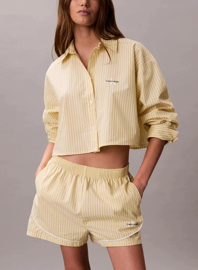 Calvin Klein SERA STRIPE PEAR SORBET Cotton Poplin Pyjama Shorts for Women | Best Price UAE