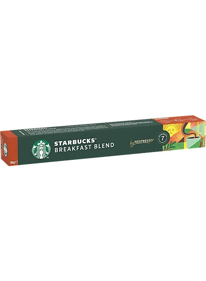 Starbucks Starbucks Breakfast Blend By Nespresso Medium Roast Coffee Capsules, Tube of 10 Serving