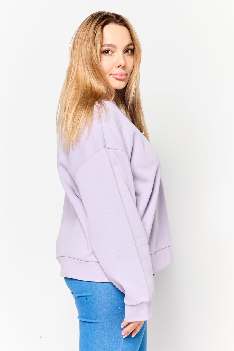 MODE سويت شيرت نسائي بأكمام طويلة وطباعة جرافيك، لافندر - Image 3