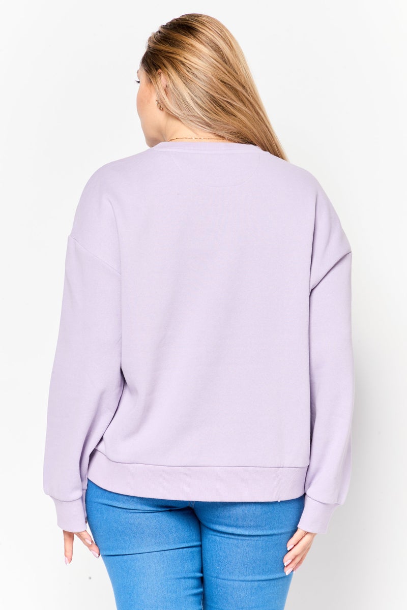 MODE سويت شيرت نسائي بأكمام طويلة وطباعة جرافيك، لافندر - Image 4