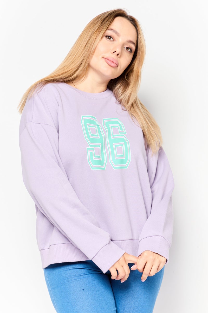 MODE سويت شيرت نسائي بأكمام طويلة وطباعة جرافيك، لافندر - Image 1