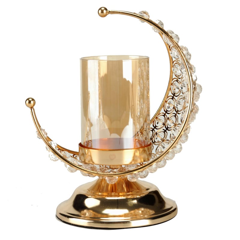 BinaryABC Eid Mubarak Decorations Moon Shaped Candle Holder Ramadan Candle Stand Centerpieces Muslim Gift Golden