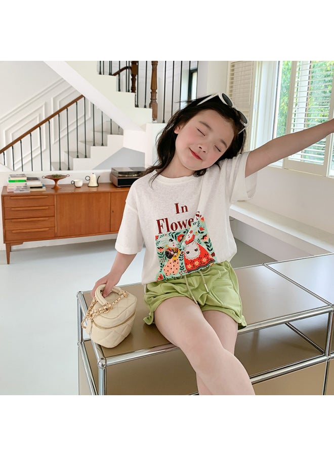 Children's Summer Thin Cartoon Print Short Sleeve Korean Style Boys And Girls Ramie Cool Mint Fun Bobot Shirt
