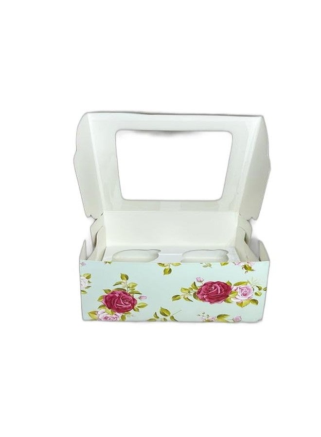 Baekence Cupcake boxes for 4 Green Flower Prints, Pack of 30 pcs - Image 2