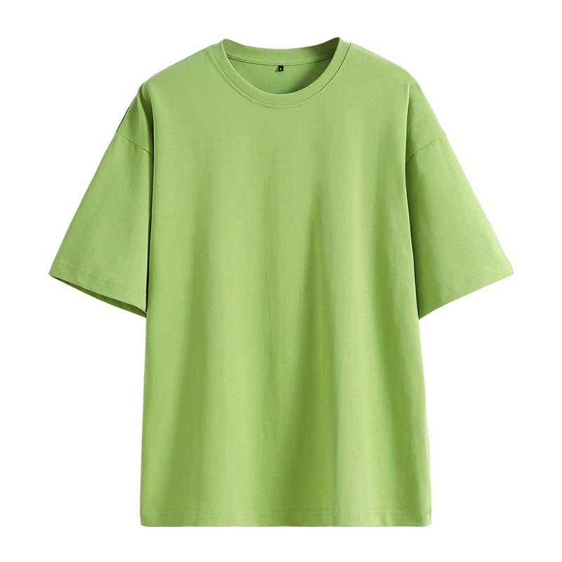 32 240g double yarn cotton plain plus size round neck short sleeve T-shirt loose shoulder European and American sizes - Image 2
