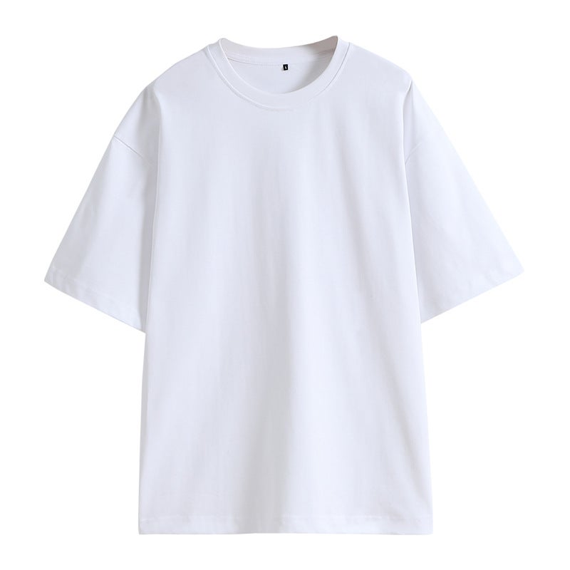 32 240g double yarn cotton plain plus size round neck short sleeve T-shirt loose shoulder European and American sizes - Image 4