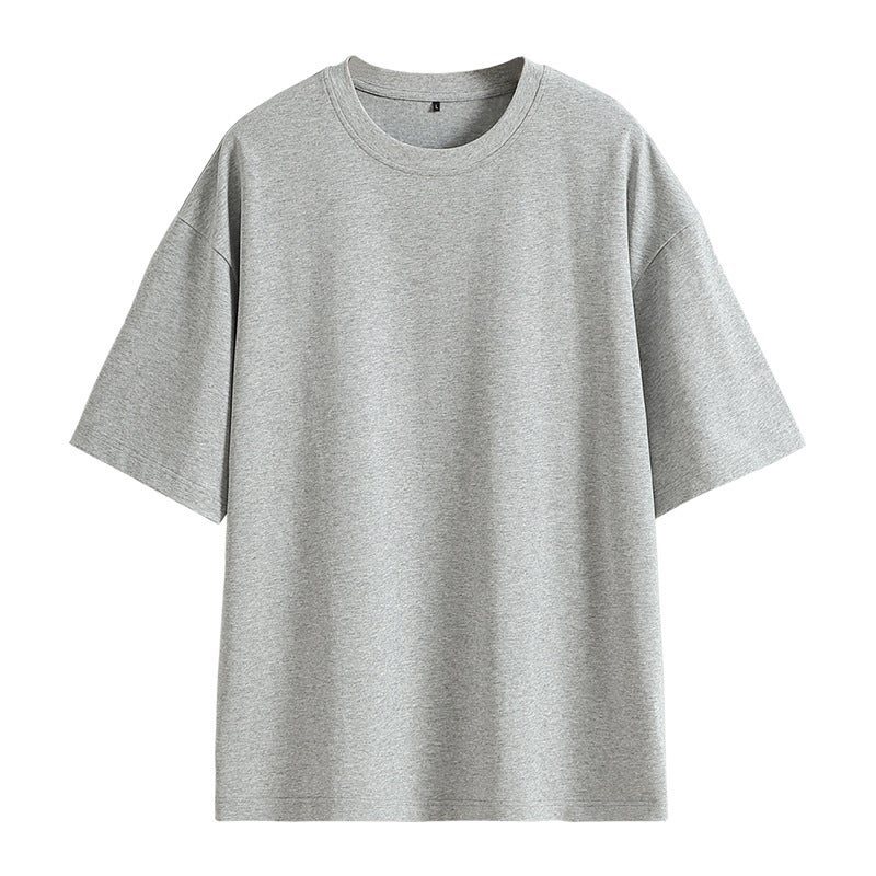 32 240g double yarn cotton plain plus size round neck short sleeve T-shirt loose shoulder European and American sizes - Image 1