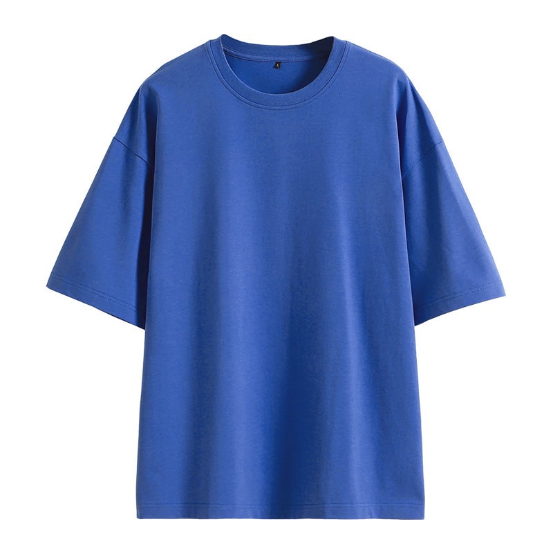 32 240g double yarn cotton plain plus size round neck short sleeve T-shirt loose shoulder European and American sizes - Image 3