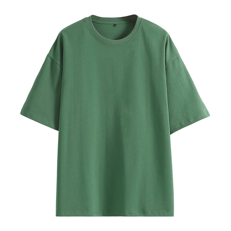 32 240g double yarn cotton plain plus size round neck short sleeve T-shirt loose shoulder European and American sizes - Image 5