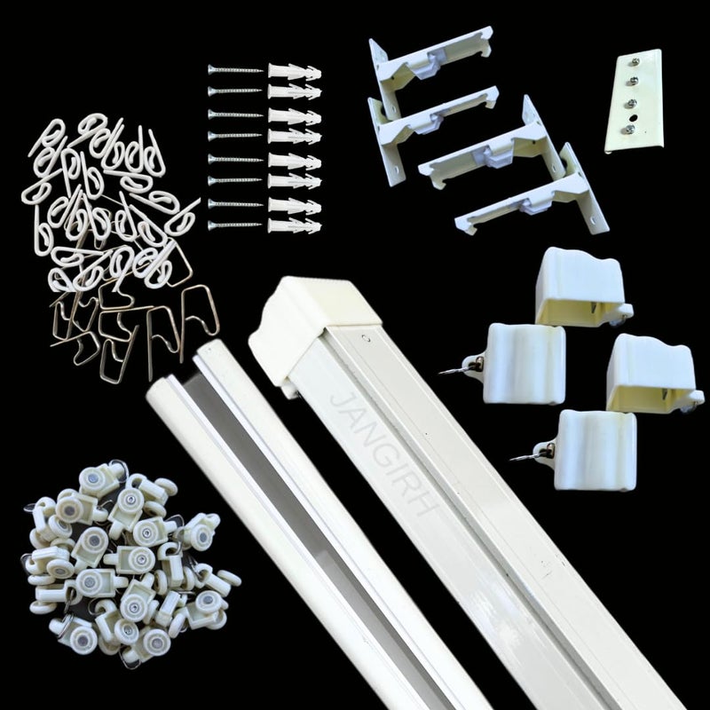 Jangirh Aluminum M Track Curtain Channel for WindowsDoorOffice Size Between 4 to 8 Feet Wall FitComplete Set with Runners Hooks End Caps Wall Brackets Screws Wall Plugs  - Image 1
