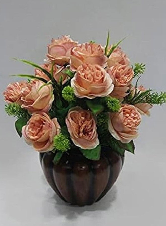 Brown Pottery Vase With Artificial Flowers For Decoration