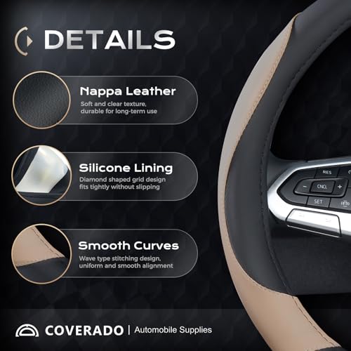 Coverado Car Steering Wheel Cover Nappa Leather Black Brown Steering Wheel Covers Universal 1415 inch AntiSlip Breathable Steering Wheel Protector for Women Men - Image 3