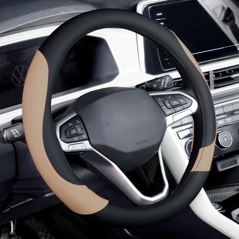 Coverado Car Steering Wheel Cover Nappa Leather Black Brown Steering Wheel Covers Universal 1415 inch AntiSlip Breathable Steering Wheel Protector for Women Men - Image 2