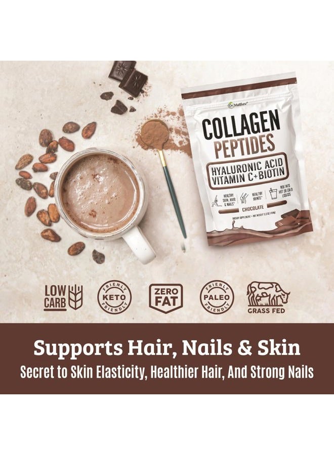 Dr. Matthew Chocolate Collagen Peptides Powder with Hyaluronic acid, Vitamin C & Biotin for Hair Growth, Skin, Nails, Joints & Weight Loss. Great in Coffee & Shakes. Keto Flavored Collagen Protein. Grass Fed - Image 2