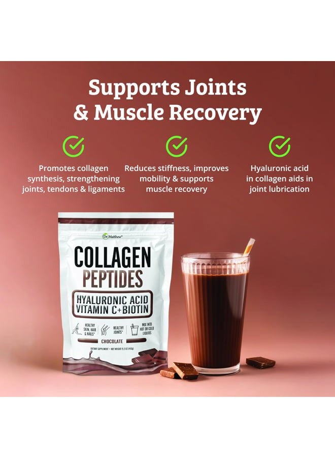 Dr. Matthew Chocolate Collagen Peptides Powder with Hyaluronic acid, Vitamin C & Biotin for Hair Growth, Skin, Nails, Joints & Weight Loss. Great in Coffee & Shakes. Keto Flavored Collagen Protein. Grass Fed - Image 3