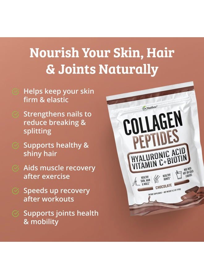 Dr. Matthew Chocolate Collagen Peptides Powder with Hyaluronic acid, Vitamin C & Biotin for Hair Growth, Skin, Nails, Joints & Weight Loss. Great in Coffee & Shakes. Keto Flavored Collagen Protein. Grass Fed - Image 5