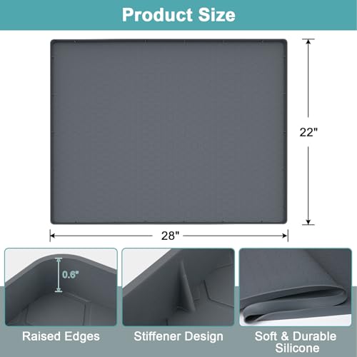 MECHEER Under Sink Mat 28" x 22", Silicone Under Kitchen Sink Mat, Waterproof Under Sink Protector Mat, Shelf Liners Cabinet Liner for Kitchen and Bathroom, Gray - Image 2