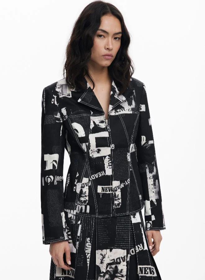 DESIGUAL Newspaper Zipper Blazer