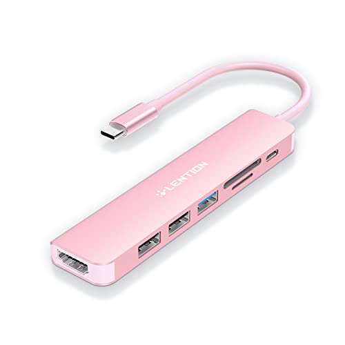 Lention محور LENTION USB C مع شحن 100 واط، 4K HDMI، قارئ بطاقات مزدوج، متوافق مع USB 3.0 و 2.0 لجهاز MacBook Pro، Mac Air/Surface الجديد، Chromebook، المزيد، محول سائق مستقر (CB-CE18، ذهب وردي) - Image 1