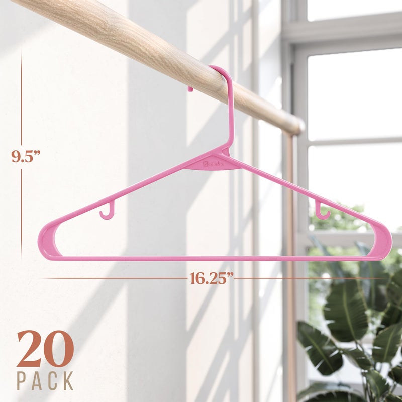 NEATERIZE Clothes Hangers Plastic 20 Pack - Pink Plastic Hangers - Makes The Perfect Coat Hanger and General Space Saving Clothes Hangers for Closet - Percheros Ganchos para Colgar Ropa Hangars - Image 2