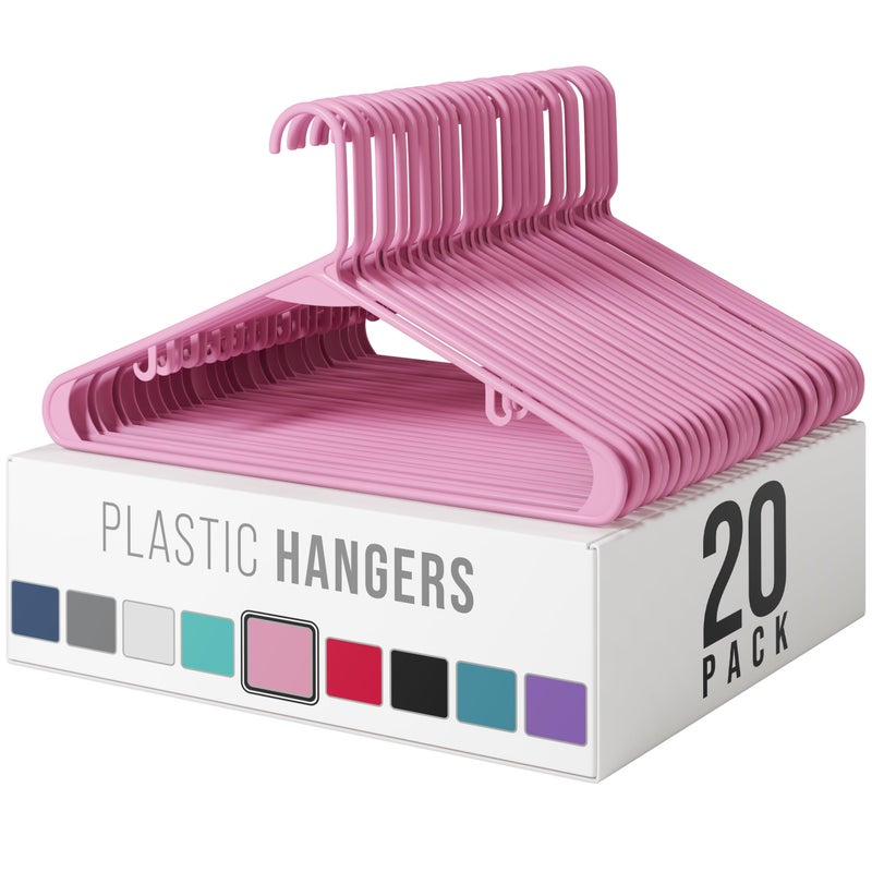 NEATERIZE Clothes Hangers Plastic 20 Pack - Pink Plastic Hangers - Makes The Perfect Coat Hanger and General Space Saving Clothes Hangers for Closet - Percheros Ganchos para Colgar Ropa Hangars - Image 1