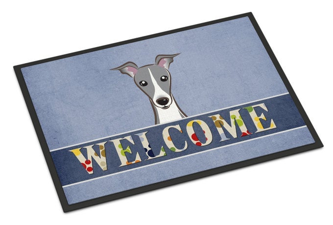 CAROLINES TREASURES BB1422MAT ITALIAN GREYHOUND WELCOME DOORMAT 18X27 BLUE FRONT DOOR MAT INDOOR OUTDOOR RUGS FOR ENTRYWAY NON SLIP WASHABLE LOW PILE 18H X 27W