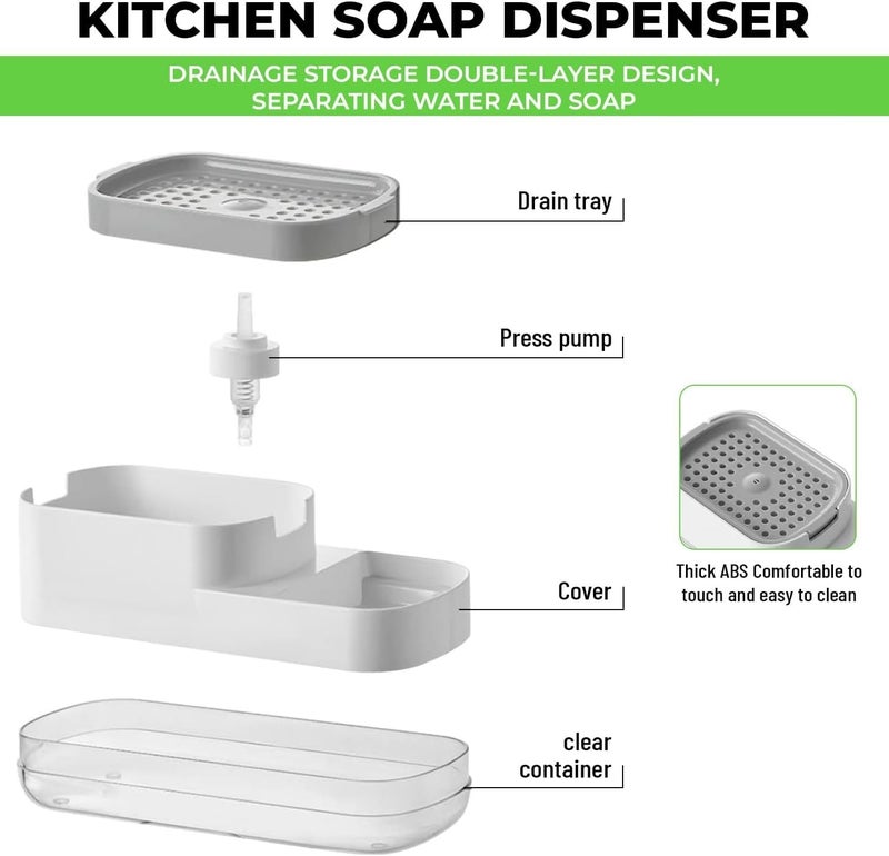 GALV 3-in-1 SoapDispenser, Plastic Dishwashing SoapDispenser Countertop Soap Pump Dispenser Addy Sink SoapDispenser for Kitchen Bathroom Liquid Dish SoapDispenser Soap Holder(23X10X10 cm)(1pc) - Image 4