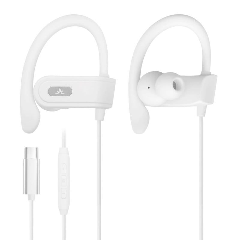 Avantree C171 - USB-C Wired Earbuds, Microphone & Volume Controls, Compatible with New iPhone 15 & 16, Samsung, Google & Android Type C Phones, Headphones, Ear Hook for Running & Sports - White - Image 1