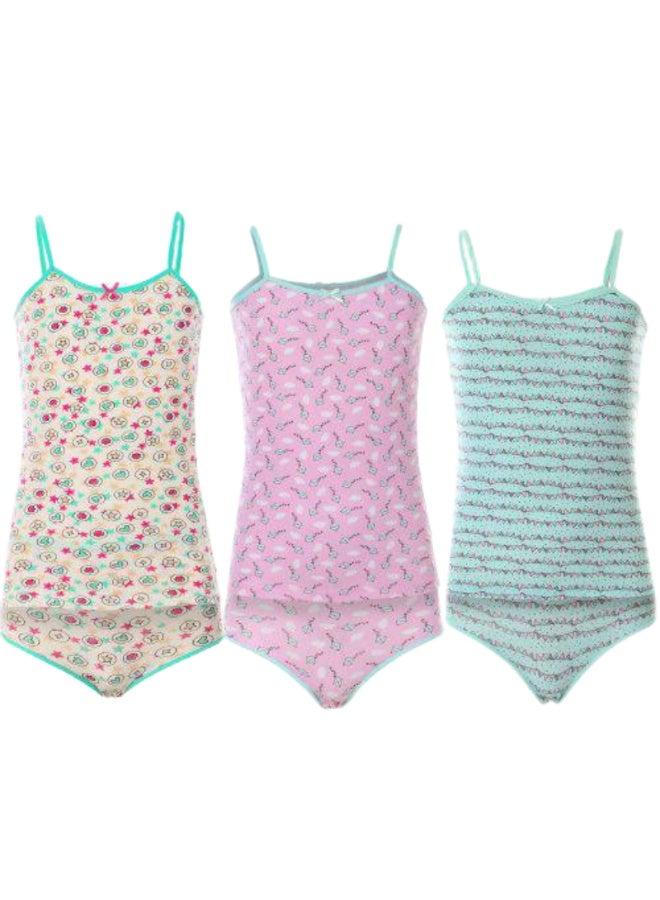 Set of 3 Girls' Cotton Underwear Sets – Printed Colors – UW 304