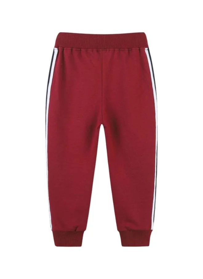 YUNIQEE Maroon Regular Fit Mid Rise Striped Trackpant