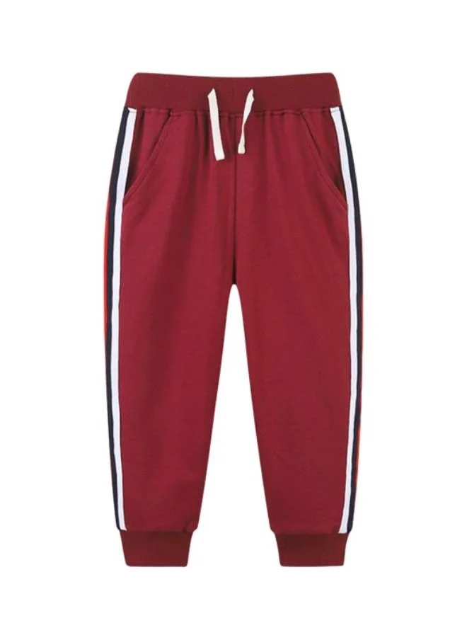 YUNIQEE Maroon Regular Fit Mid Rise Striped Trackpant