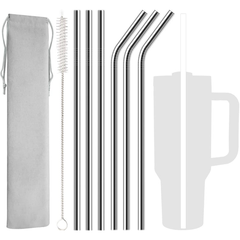 UDOGI 6 Pack Stainless Steel Straw Replacement 40 oz for Stanley Adventure Travel Tumbler Reusable Straws with Cleaning Brush Compatible with Stanley 40oz Stanley Cup Tumbler  - Image 1