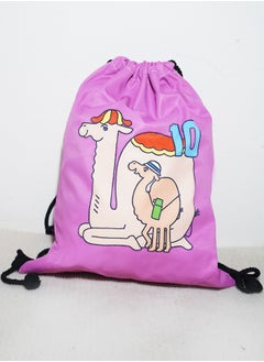 Freegallops A purple drawstring bag with a camel motif that can be used to hold a soccer ball  - Image 1