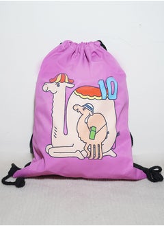 Freegallops A purple drawstring bag with a camel motif that can be used to hold a soccer ball  - Image 3